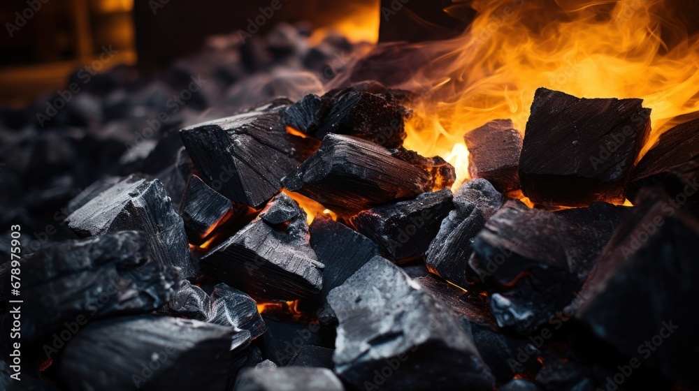 An up close view of coal being burned in a fireplace An up close view of coal being burned in a fireplace
