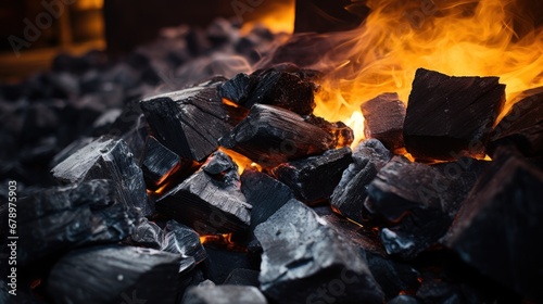 An up close view of coal being burned in a fireplace