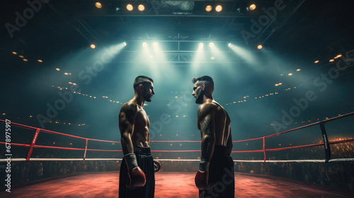 Two people fighting in a boxing ring.