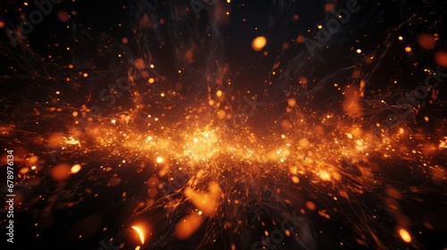 Fire embers particles over black background.