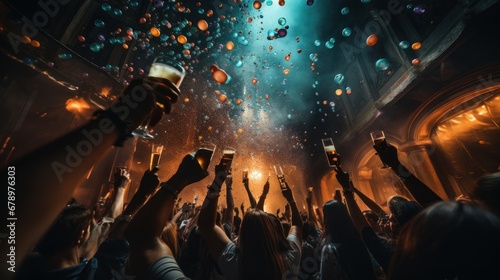Nightclub celebration men and women toast