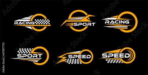 
Sport car decal stripes, Car stickers yellow striping. Isolated on black background	
