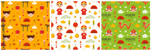Photography Happy Chinese New Year 2024 Seamless Pattern Design