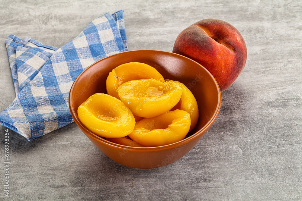 Ripe sweet and juicy canned peach Ripe sweet and juicy canned peach