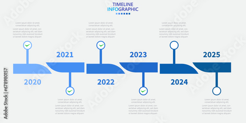 Infographic template for business. Modern Timeline diagram calendar with 6 steps and tick marks for target achievement.