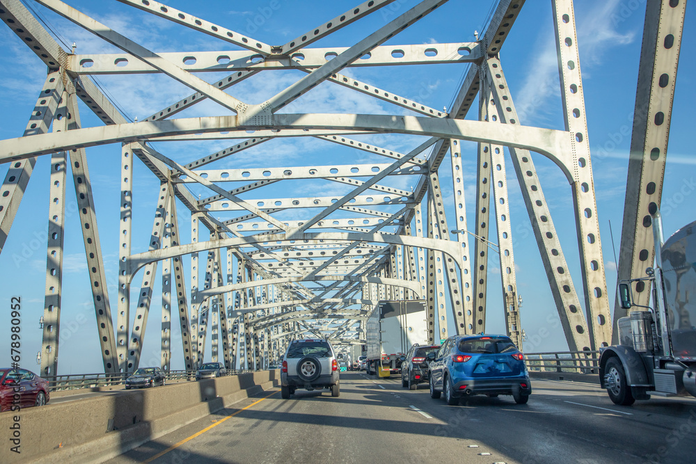 cars crossing the Mississippi at Baton Rouge at the old historic Horace