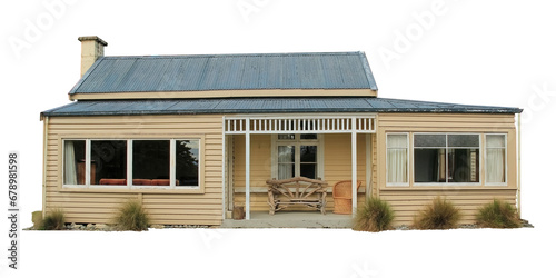 Cutout of an isolated wooden farm house in a rural area with the transparent png	