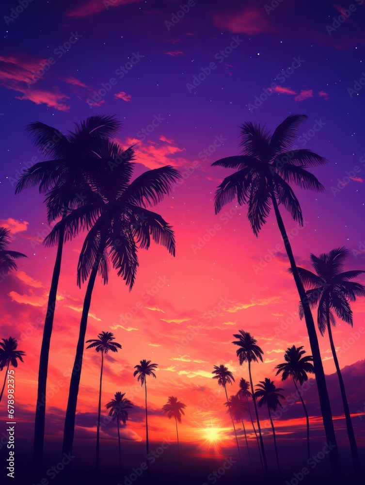 Nostalgic 4K Ultra HD: Palm Trees Silhouetted Against a Stunning Sunset Sky