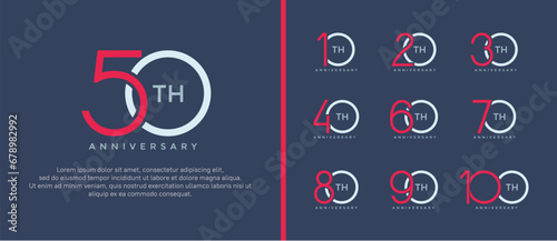 set of anniversary logo red and blue color on blue background for celebration moment