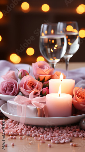 Spa still life with candles bokeh background.