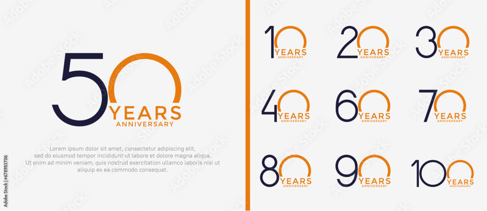 set of anniversary logo black and orange color on white background for celebration moment - obrazy, fototapety, plakaty 