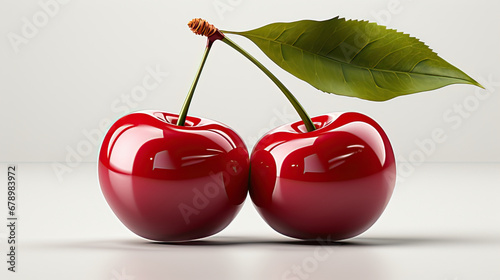 Two cherries and steam on white background. 3D rendered