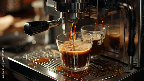 espresso machine pouring coffee HD 8K wallpaper Stock Photographic Image