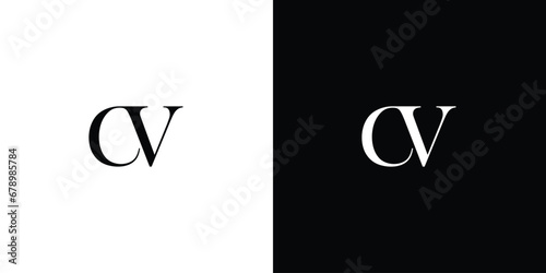 Abstract letter CV or VC letter design logo logotype icon concept with a serif font and classic elegant style look vector illustration in black and white color
