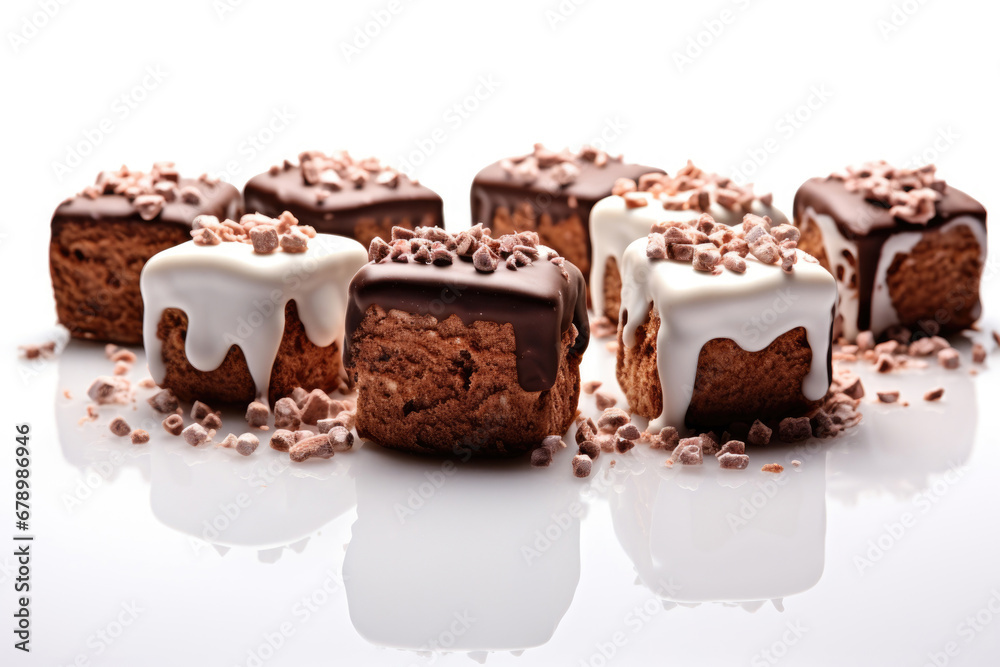 Chocolate-covered marshmallow on white background
