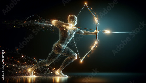 A digital archer with a bow shooting arrows of light.