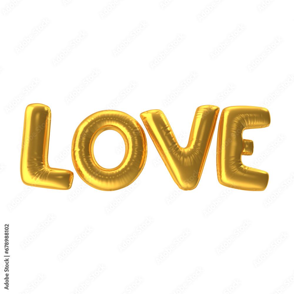 Love gold balloon 3d text transparent background Love gold balloon 3d text transparent background