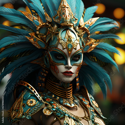 Carnival in Rio de Janeiro. A Brazilian woman, a beautiful dancer in a carnival costume with a bright festive makeup.