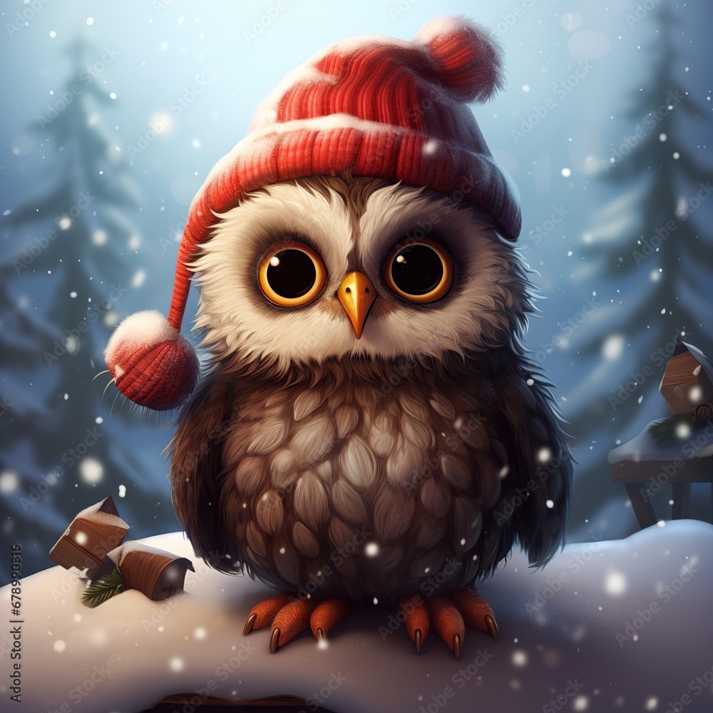Cute Christmas Owl in Snow