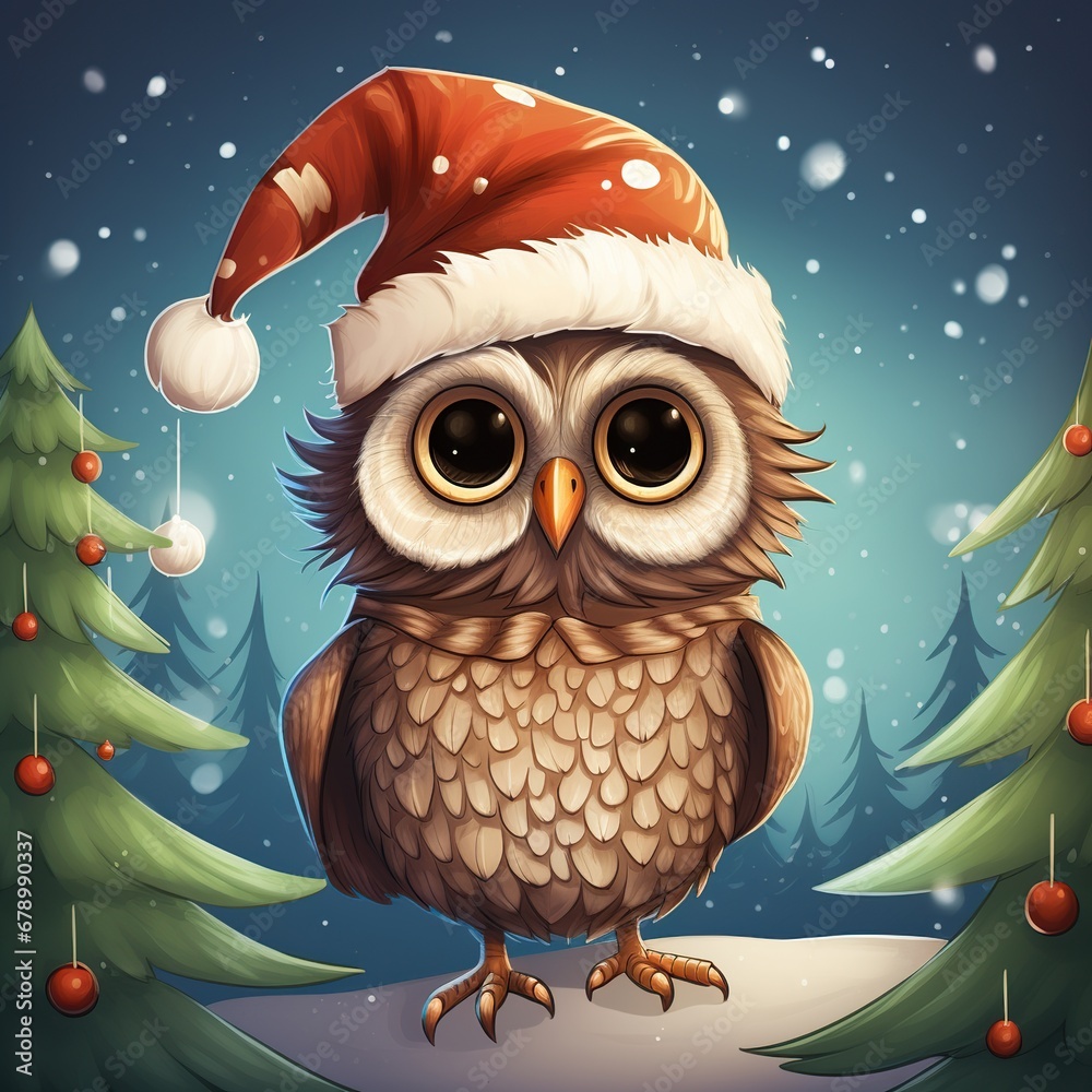 Cute Elf Owl Christmas Graphic
