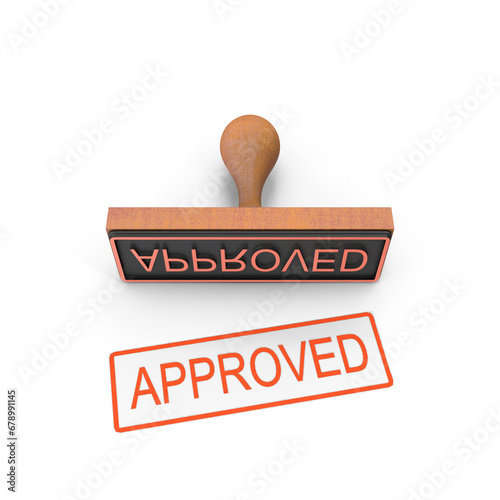 Fotografia 3D Rubber stamp seal with approved text on transparent background