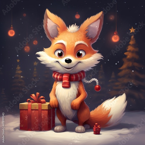 Festive Christmas Fox Cartoon