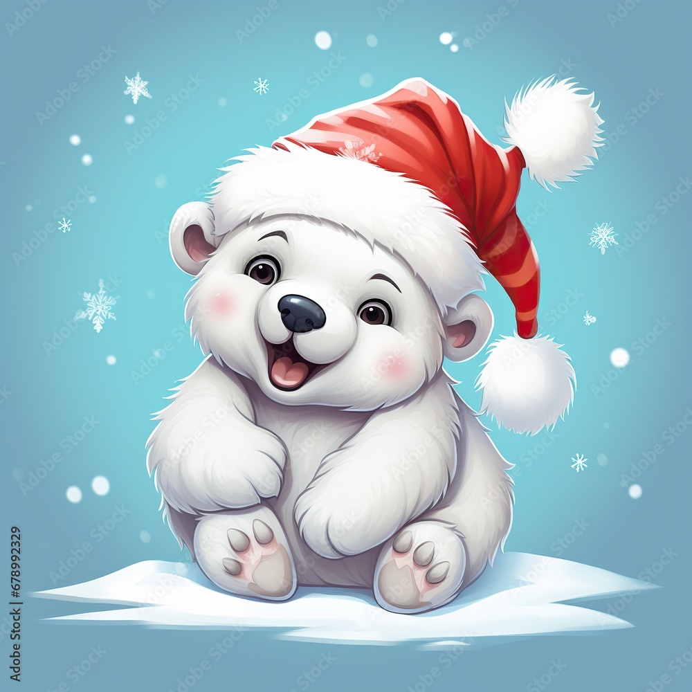 Festive Polar Bear Cub Cartoon