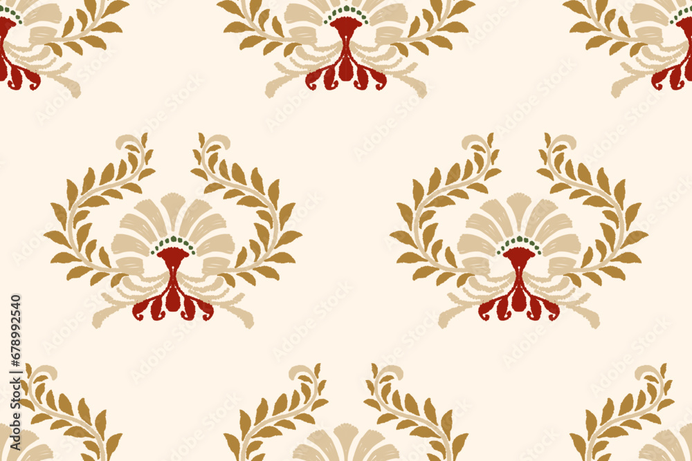 Ikat floral paisley embroidery on white background. Traditional ethnic ikat, aztec abstract vector pattern, seamless pattern in tribal, folk embroidery and mexican style.