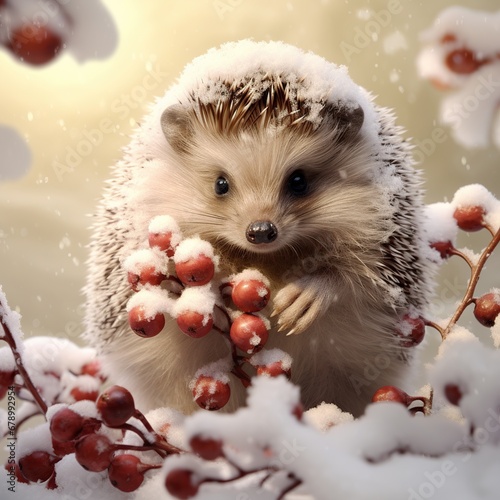 Hedgehog with Snowy Branches Clipart