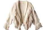 Cozy Chic: Fringe-Trimmed Shawl Collar Cardigan Isolated on Transparent Background