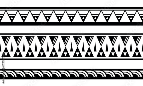 Set of maori polynesian tattoo bracelets border. Tribal sleeve seamless pattern vector. Samoan bracelet tattoo design fore arm or foot.