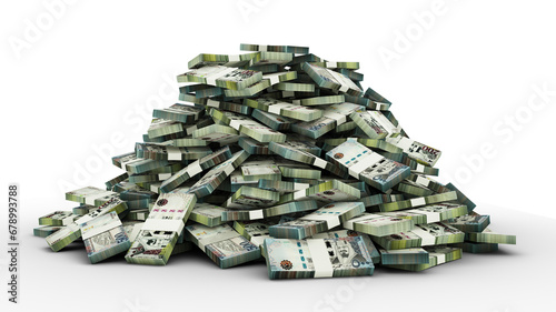 Big pile of Saudi Riyal notes a lot of money over transparent background. 3d rendering of bundles of cash photo