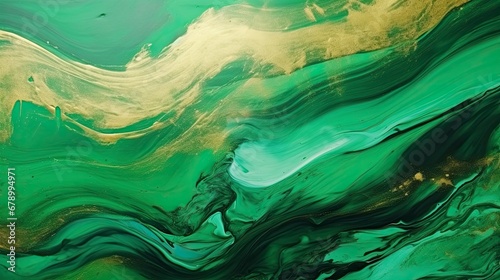 Green and Gold Fluid Art Luxury Wallpaper with Watercolor and Marble Texture.