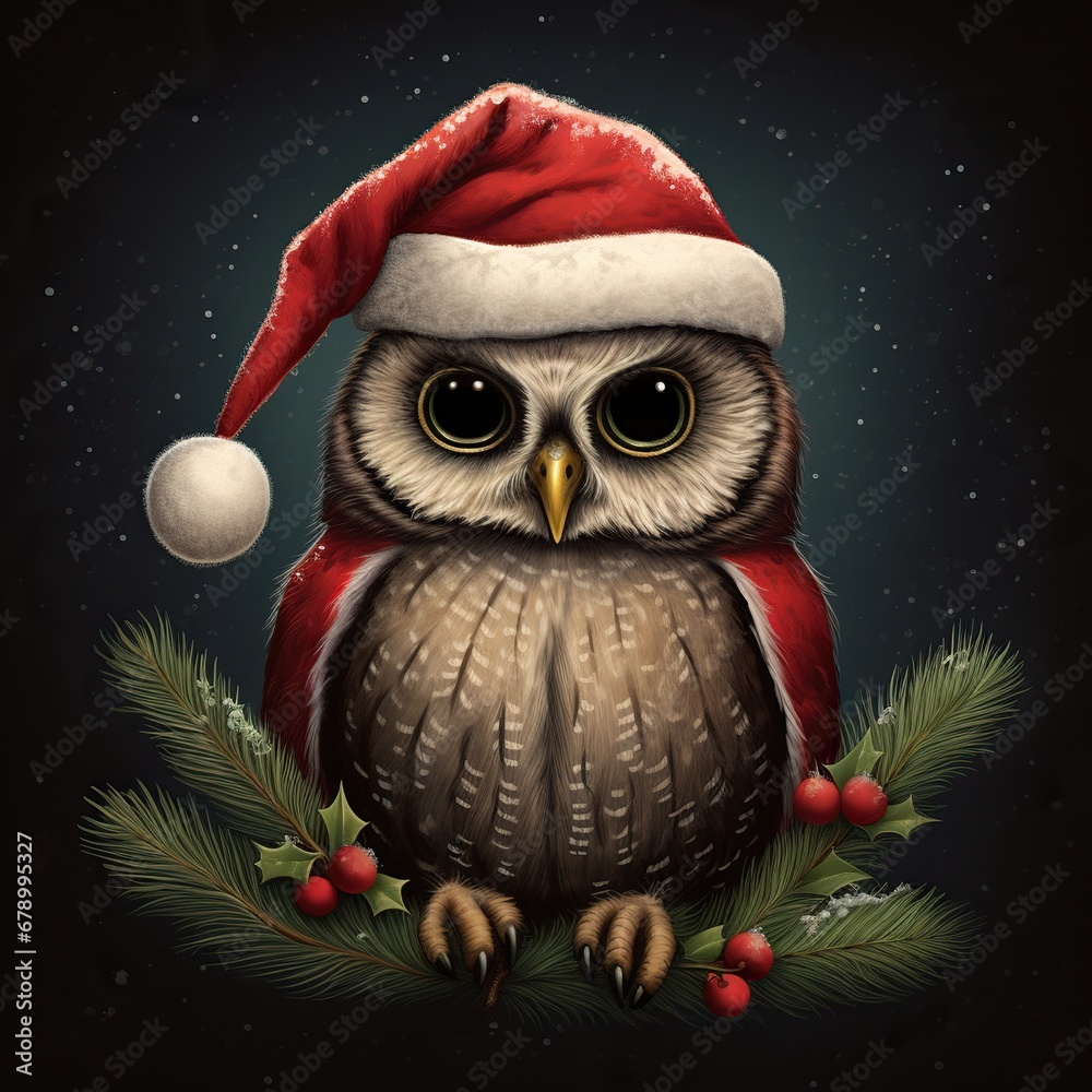 christmas owl on a black background