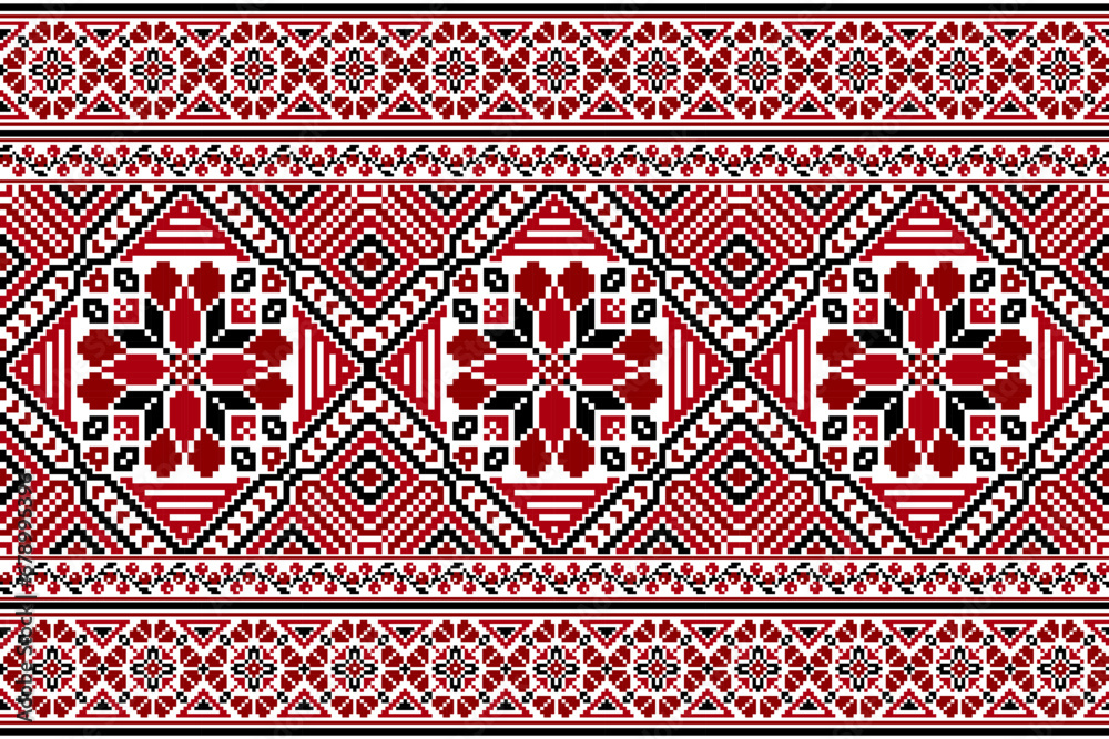 flower embroidery on white background. ikat and cross stitch geometric seamless pattern ethnic oriental traditional. Aztec style illustration design for carpet, wallpaper, clothing, wrapping, batik. flower embroidery on white background. ikat and cross stitch geometric seamless pattern ethnic oriental traditional. Aztec style illustration design for carpet, wallpaper, clothing, wrapping, batik.
