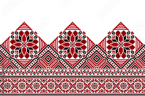 flower embroidery on white background. ikat and cross stitch geometric seamless pattern ethnic oriental traditional. Aztec style illustration design for carpet, wallpaper, clothing, wrapping, batik.