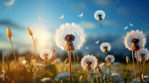 field of dandelions HD 8K wallpaper Stock Photographic Image