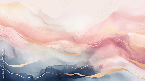 Earth Tone Watercolor Background with Gold Line Art for Elegant Wallpaper Design.