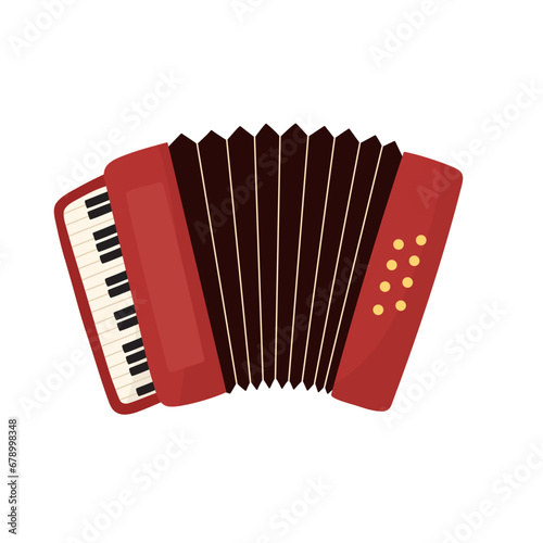 Accordion musical instrument isolated on white background. Bayan music element in cartoon style. Vector illustration