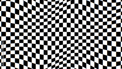 Wavy Black And White Distorted Checkerboard Flowing Optical Illusion - Abstract Background Texture
