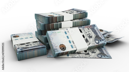 3D Stack of Saudi Riyal notes isolated on transparent background