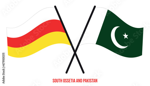 South Ossetia and Pakistan Flags Crossed And Waving Flat Style. Official Proportion. Correct Colors.