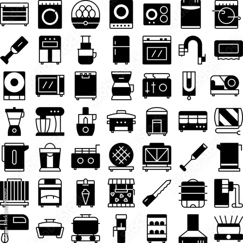 Vector of Kitchen Appliance Icon Set Solid. Perfect for user interface, new application.
