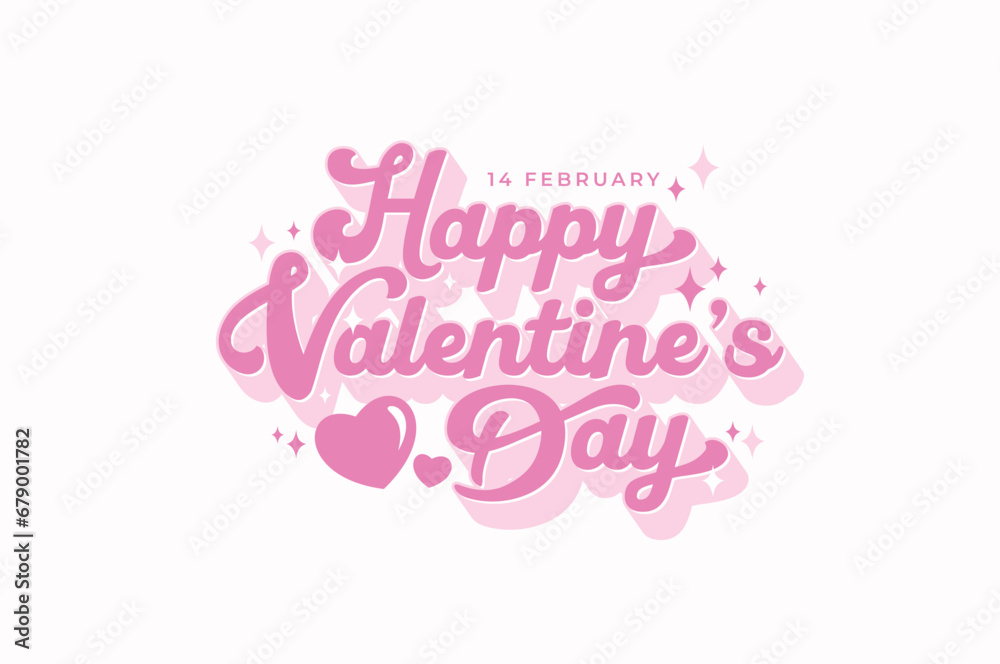 Happy Valentines Day typography with handwritten calligraphy text, isolated on white background. Vector Illustration