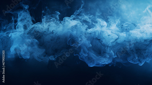 A blue and black scene with smoke