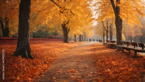 Beautiful autumn landscape with colorful foliage in the park 