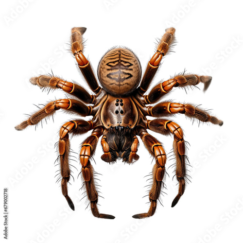 Tarantula Spider Viewed from Above Isolated on Transparent or White Background, PNG