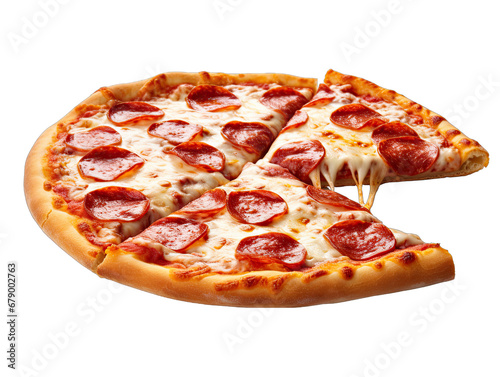 Pepperoni Pizza Slice Isolated on Transparent or White Background, PNG