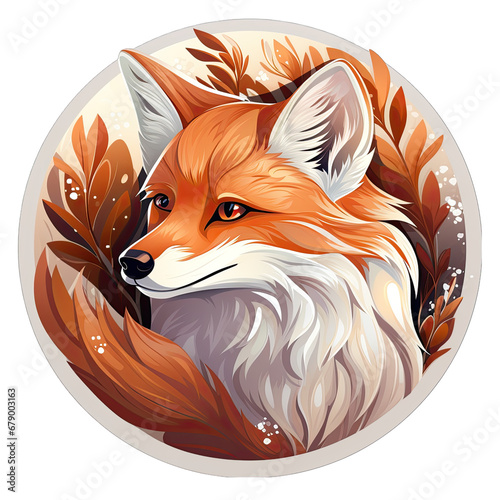 Round Fox Sticker Illustration Vector Design Isolated on Transparent or White Background, PNG photo