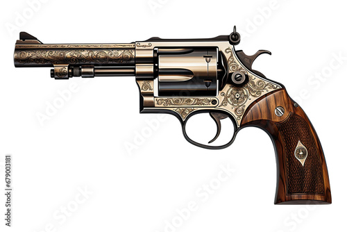 Revolver Gun on White Background Isolated on Transparent or White Background, PNG